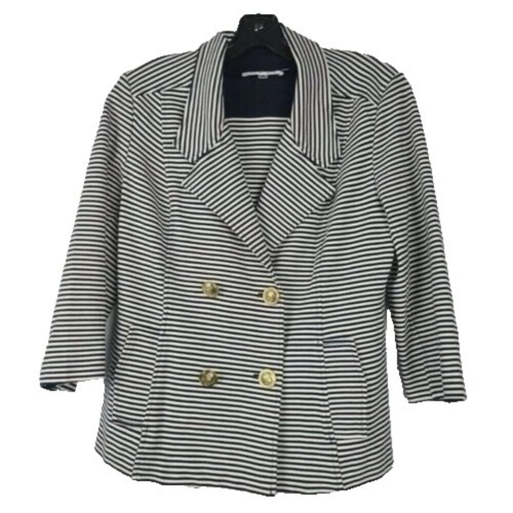 CAbi Womens Nautical Blazer Jacket Small Blue White Striped Carrier #823